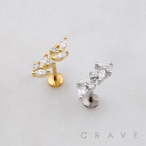 MULTI MARQUISE BRANCH LEAVES LEAF THREADLESS (PUSH IN) 316L SURGICAL STEEL LABRET SET